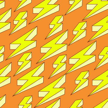 seamless pattern in yellow tones with the image of the symbols of lightning in a cartoon style for prints on fabrics, banners, packaging and for decoration of interior backgrounds
