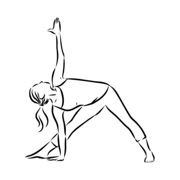 Image of Coloring Pages - Girl In A Yoga Pose Hand-Drawn Vector  Illustration.-WO728212-Picxy