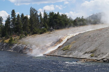 A stream of water flowing into a lake at Yellowstone National Park