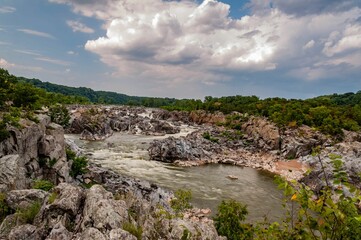 A Clouds Spring Afternoon at Great Falls Park, Virginia, USA