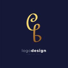 Golden Initial Letter C and B Logo Design with Handwriting Style. CB Signature Logo or Symbol for Business Identity