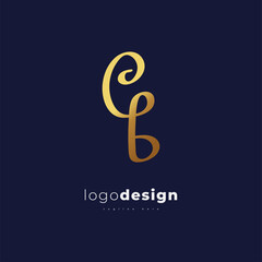 Fototapeta premium Golden Initial Letter C and B Logo Design with Handwriting Style. CB Signature Logo or Symbol for Business Identity