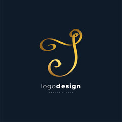 Elegant Letter J Logo Design in Golden Gradient with Handwriting Style. J Signature Logo or Symbol for Business Identity