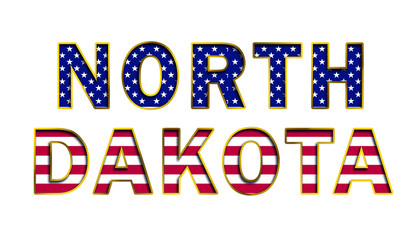 NORTH DAKOTA text whith stars and stripes flag of USA