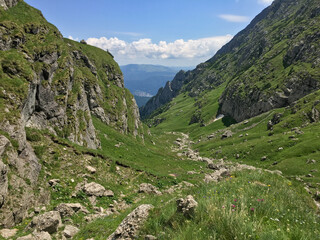Obraz premium mountain landscape in the mountains, Morarului Valley, Bucegi Mountains, Romania 