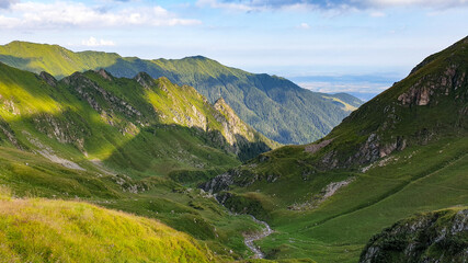 landscape in summer, Podragu Valley, Fagaras Mountains, Romania 