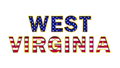 WEST VIRGINIA text whith stars and stripes flag of USA