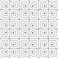 Spirals seamless pattern. Repeating geometric tiles with simple geometric shapes, spirals and dots. Lines. Vector black and white illustration.