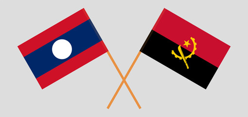 Crossed flags of Laos and Angola. Official colors. Correct proportion