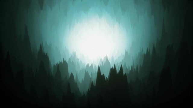Camera exploring a Dark Mystic stylized silhouette blue Stone cave Tunnel
