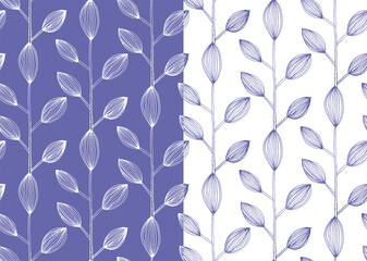 Vector seamless pattern design with hand drawn sketch leaves illustration. very peri color