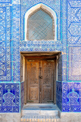 Uzbekistan, city of Khiva, details from the facade of the Tach Khaouli Palace.