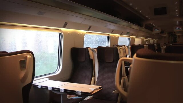 High Speed Train Interior during the Coronavirus Lockdown in Rome, Italy.