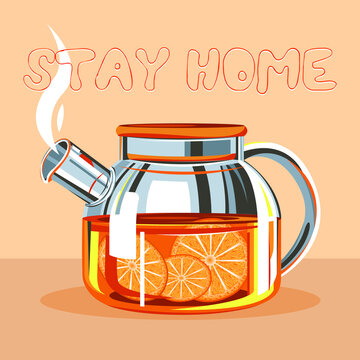Teapot with tea. Stay at home