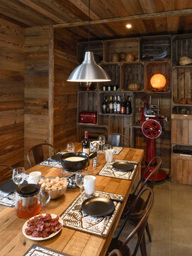 Dining room in a warm swiss chalet