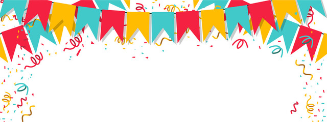 Happy birthday vector transparent background. Colorful happy birthday border frame with confetti.