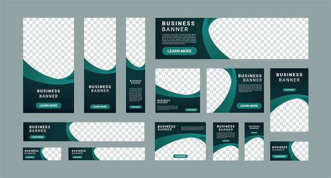 Set of creative modern business ad banner with a place for photos. Business brochure flyer design template. Vertical, horizontal and square template. Illustration vector