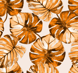 Feuilles exotiques sans soudure, feuilles tropicales, motif de feuilles d& 39 aquarelle