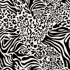 Leopard and zebra, black and white seamless pattern