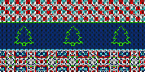Knitted Christmas and New Year background pattern with Christmas tree