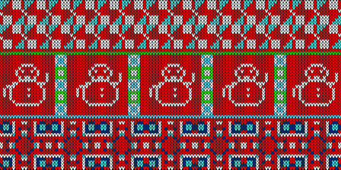 Knitted Christmas and New Year   background pattern with snowmen