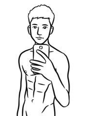 black and white of cute man cartoon for coloring