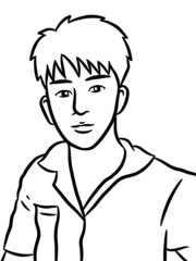 black and white of cute man cartoon for coloring