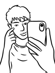 black and white of cute man cartoon for coloring