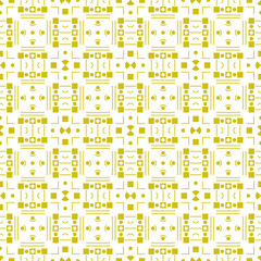 Geometric art made with circles, squares, rectangles, arcs. Balanced Endless Pattern in Bauhaus Style. Also inspired by assyrian, african, japanese, chinese, tahitian tribal old-fashioned doodles.
