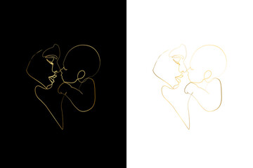 Mother Holding a Baby Print, Printable Nursery Gold Line Art, Mother and Baby Wall Line Art, Minimal Gold Line Art, Mother and Child Line Drawing	
