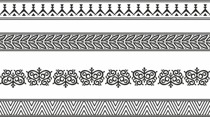 Vector set of seamless monochrome Yakut borders. Asian frames for decoration and ceramics, laser and plotter cutting. National ornaments of the peoples of the north.
 - obrazy, fototapety, plakaty