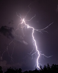 Powerful lightning strike closeup