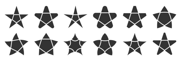 Stars black stamp sticker shape blank seal flat set. Simple forms for text designation product quality. Police order badge. Winner rating sticker print handicraft. Drawing stencil isolated on white