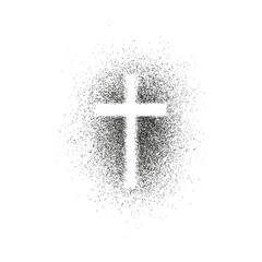 Spray spot graffiti cross silhouette. Flat isolated Christian vector illustration, biblical background.