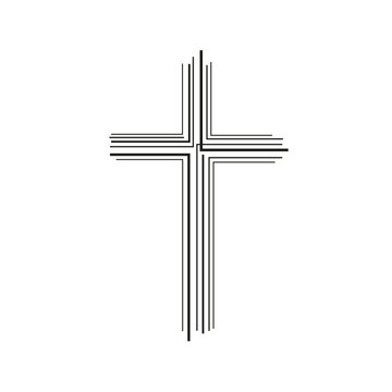 Line art Christian cross icon. Flat isolated Christian vector illustration, biblical background.