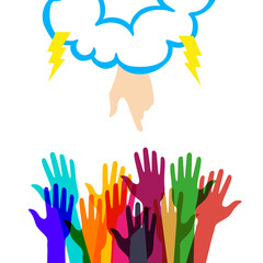 Gods wrath on humanity. Raised up hands. Flat isolated Christian vector illustration, biblical background.