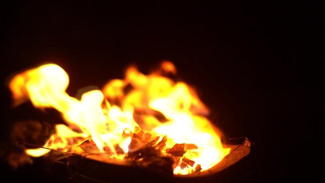 buring fire in barzier on slowmotion at night time winter