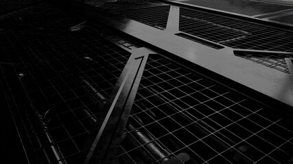 Steel grate passage in dark scene 3D rendering wallpaper backgrounds