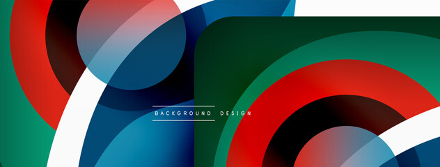 Obraz premium Abstract background with color geometric shapes. Beautiful minimal backdrop with round shapes circles and lines. Geometrical design. Vector illustration