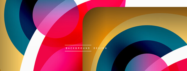 Obraz premium Abstract background with color geometric shapes. Beautiful minimal backdrop with round shapes circles and lines. Geometrical design. Vector illustration