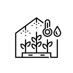 Greenhouse using smart farming control of humidity and temperature. Pixel perfect, editable stroke icon