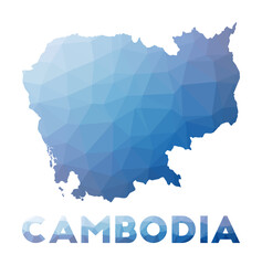 Low poly map of Cambodia. Geometric illustration of the country. Cambodia polygonal map. Technology, internet, network concept. Vector illustration.
