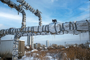 Temporary outdoor heating system on a winter day