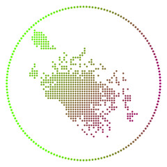Cat Ba Island digital badge. Dotted style map of Cat Ba Island in a circle. Tech icon of the island with gradient dots. Creative vector illustration.
