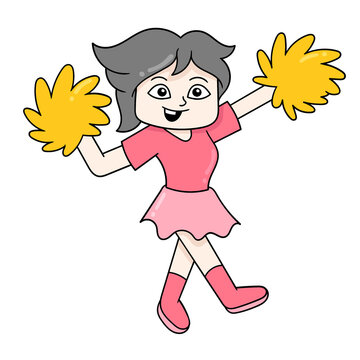 girl cheerleader is practicing to support the team, doodle icon image kawaii
