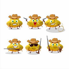 Cool cowboy UFO yellow gummy candy cartoon character with a cute hat
