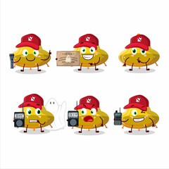 Ghost hunter cartoon UFO yellow gummy candy character using camera