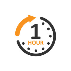 1 hour clock icon in flat style. Timer countdown vector illustration on isolated background. Time measure sign business concept. - obrazy, fototapety, plakaty