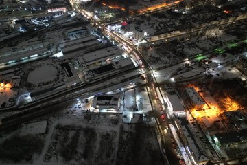 Fototapeta na wymiar Aerial view of Lepse street in winter evening (Kirov, Russia)