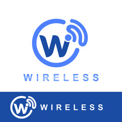 Modern Flat Initial w Letter with Signal Wireless Symbol for Information, Technology, Internet Connection, Wi-Fi, Network Service Company Logo Idea